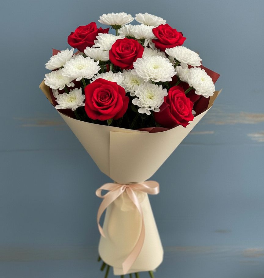 Букет цветов из: Розы и Хризантемы в Краснокумском