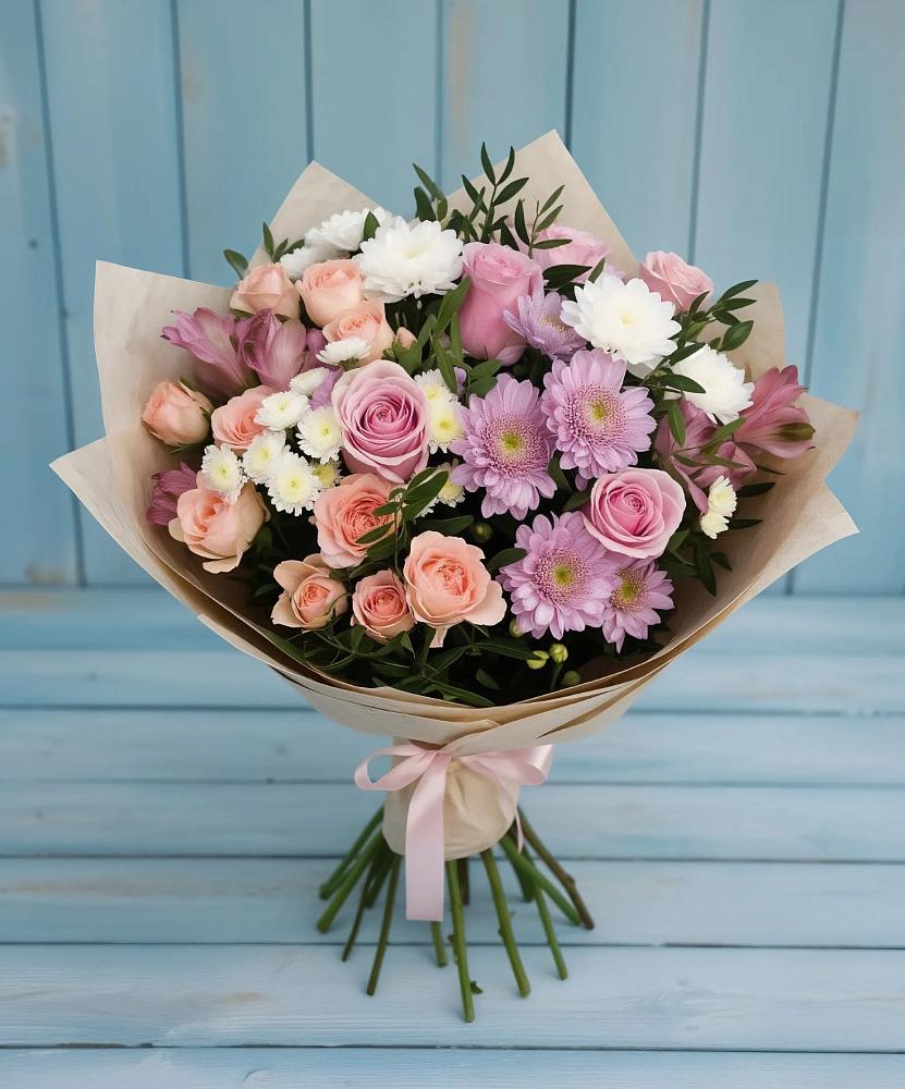 Букет цветов из: Хризантемы, Розы и Альстромерии в Краснокумском