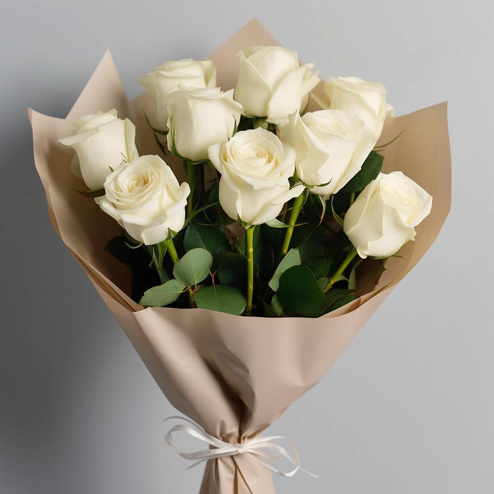 Букет 9 Белых роз Эдлесс Лав в Краснокумском