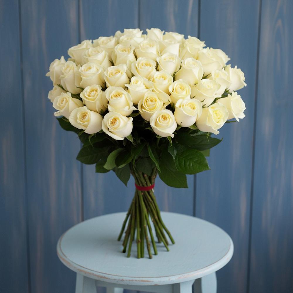 Букет 51 Белая роза Эдлесс Лав в Краснокумском