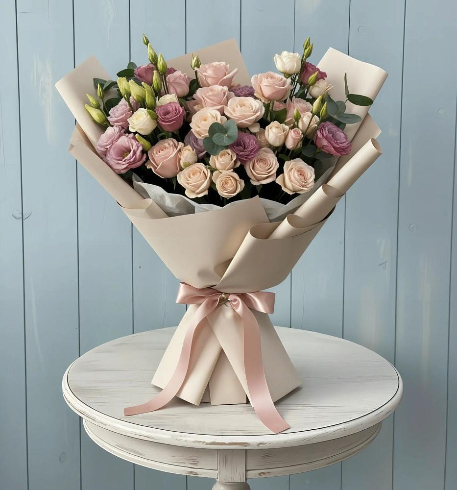 Букет цветов из: Розы и Лизиантусы в Краснокумском