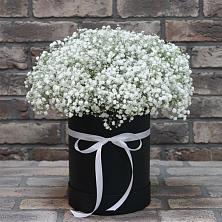 Цветочная композиция из Гипсофила в шляпной коробке в Краснокумском
