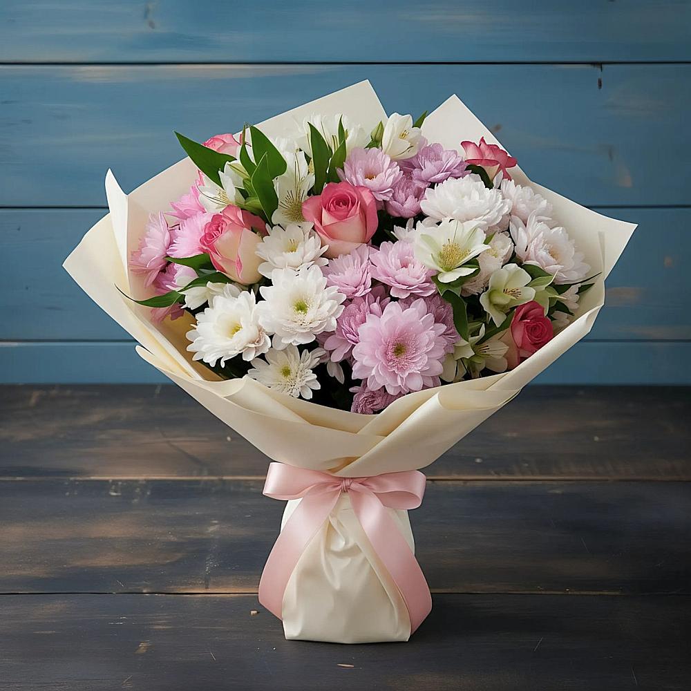 Букет цветов из: Хризантемы, Альстромерии и Розы в Краснокумском